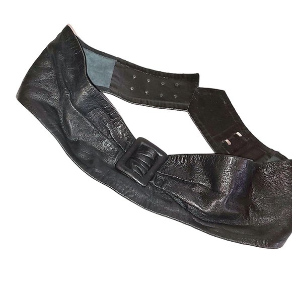 True Vintage 1950s Black Soft Real Leather Wide Cinch Belt With A Fake Buckle main image 4